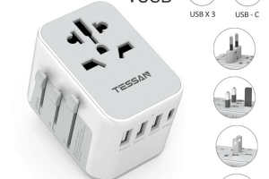 TESSAN International Worldwide Universal Plug Travel Adapter with 3 USB Port and 1 Type C and 1 socket, All-in-one Wall Charger for US EU UK AUS Travel